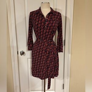 Donna Morgan Geometric Belted Shirt Dress Size 6